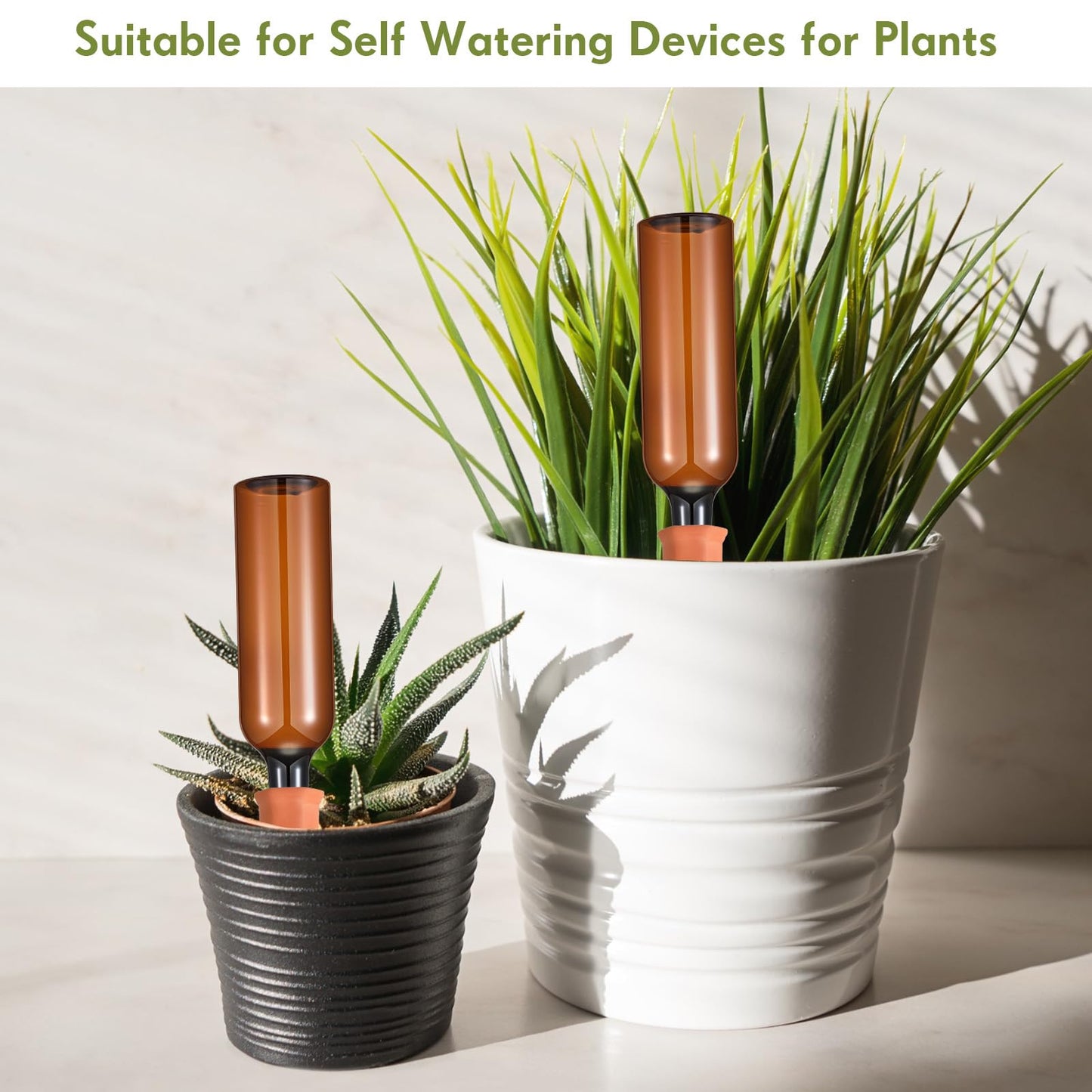 Baderke 8 Pcs 4 Set Plant Watering Devices, Terracotta Watering Spikes with 25 oz Plastic Wine Bottles, Slow Release Vacation Insert Automatic Plant Waterer Device for Indoor Outdoor