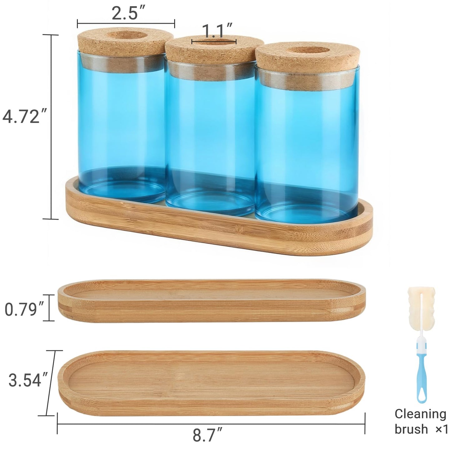 Dahey Blue Plant Propagation Terrarium Desktop Glass Planter Station Water Planting Glass Vase with Lid and Wooden Stand for Propagating Hydroponic Plants Centerpiece Office Home Garden Decor, 3 Pcs