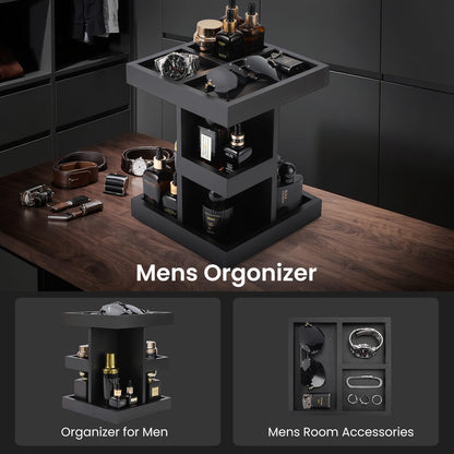 EXIN DECHEN Cologne Organizer for Men,Cologne Stand,3 Tier Wooden Perfume Shelf with Rotate,Desk Organizer,Gift for Dad From Wife,Husband Boyfriend Birthday Gift Ideas,Gifts for Men