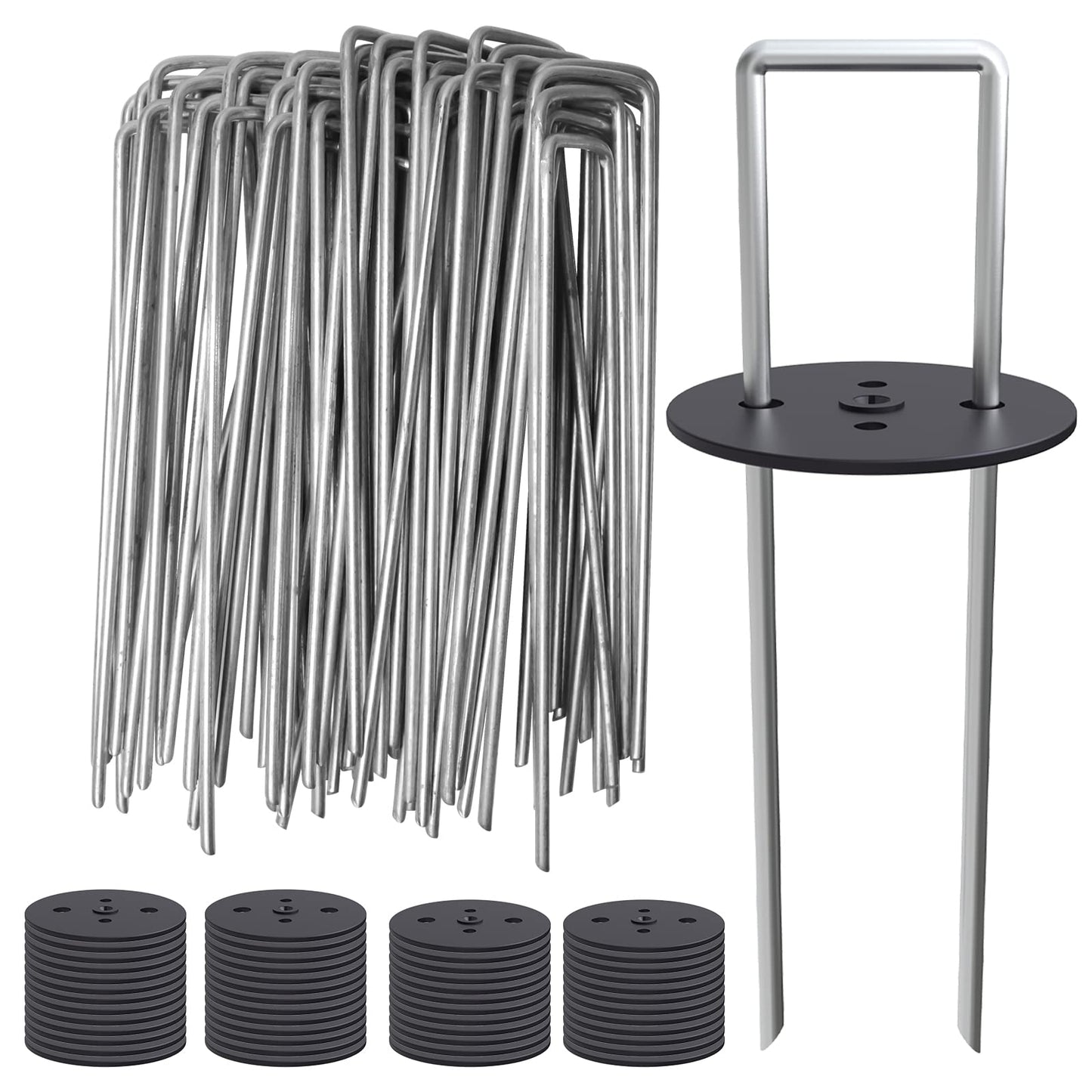 MySit 50 Pack Vapor Barrier Stakes with Landscape Staples Gasket Caps, 6 Inch Weed Barrier Stakes for Moisture Barriers, Garden Ground Staples for Weed Block Landscaping Lawn Fence Pins