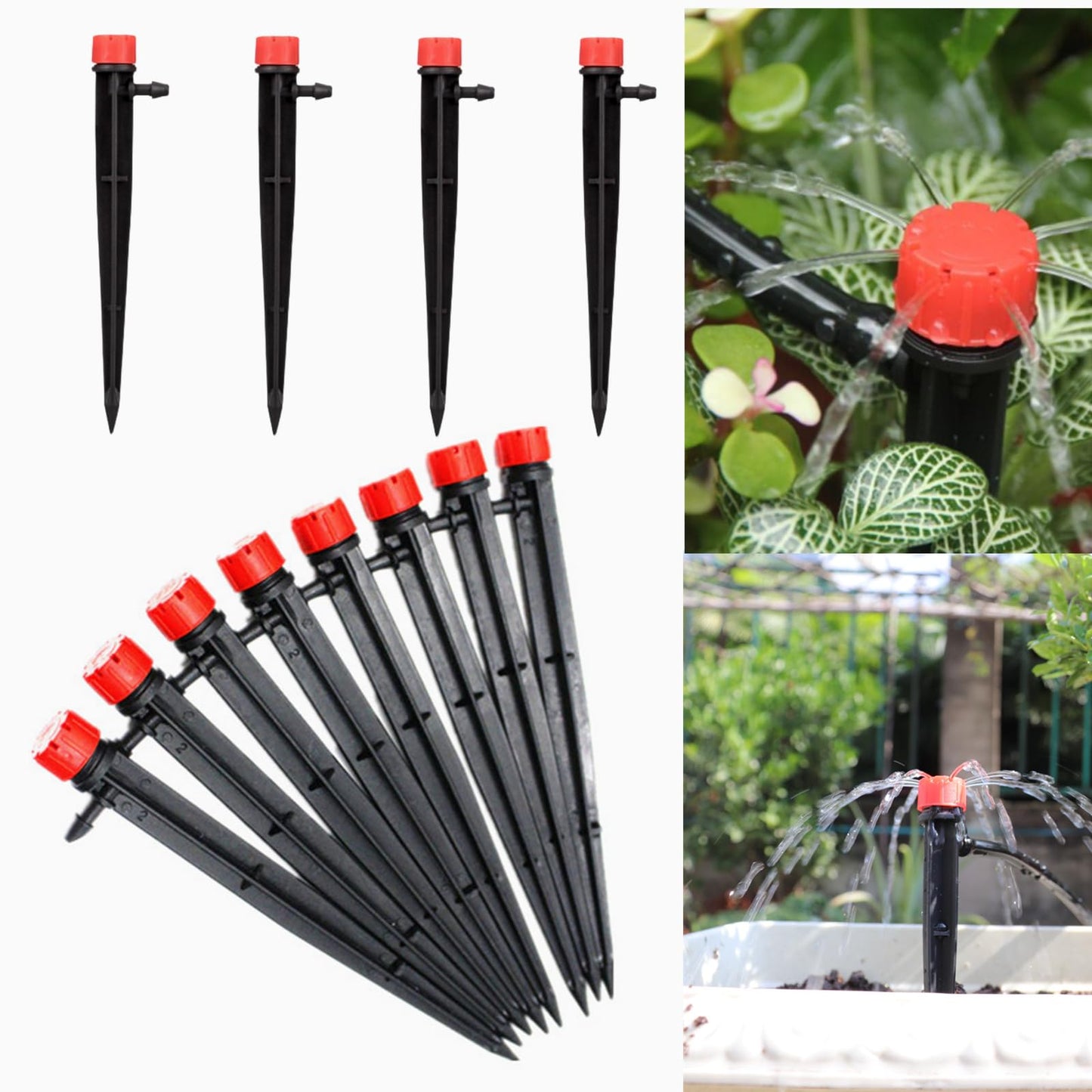 PRUNkuar 50pcs Drip Emitters for 1/4" Drip Irrigation Tubing, Adjustable 360 Degree Water Flow Drippers on 5" Arrow Stake, Garden Irrigation Drippers for (4-7mm) Watering System