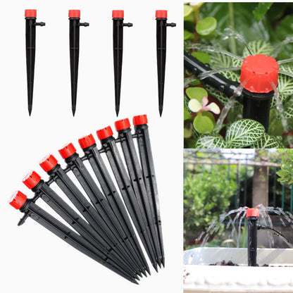 PRUNkuar 50pcs Drip Emitters for 1/4" Drip Irrigation Tubing, Adjustable 360 Degree Water Flow Drippers on 5" Arrow Stake, Garden Irrigation Drippers for (4-7mm) Watering System