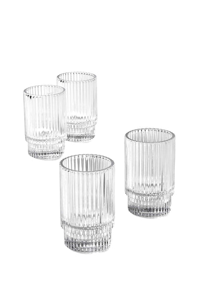 Serene Spaces Living Ribbed Glass Votive Holders – Elegant Pleated Candle Holders for Tea Lights, Votive Candles – Decorative Glass Holders for Home, Weddings, 3.75" Tall and 2.25" Diameter, Set of 4