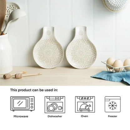 Ceramic Spoon Rest for Stove Top, 7.48 Inches Spoon Holder for Kitchen Counter, Kitchen Counter Decor, Dishwasher Safe, Off-White