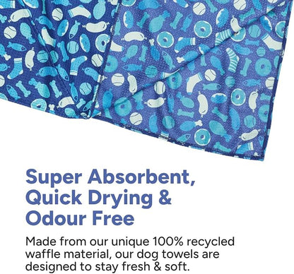 Dock & Bay Pet Towel - Super Absorbent & Quick Drying Dog Towels with Bag - 100% Recycled - A Dogs Dinner, Large (120x70cm, 47x27)