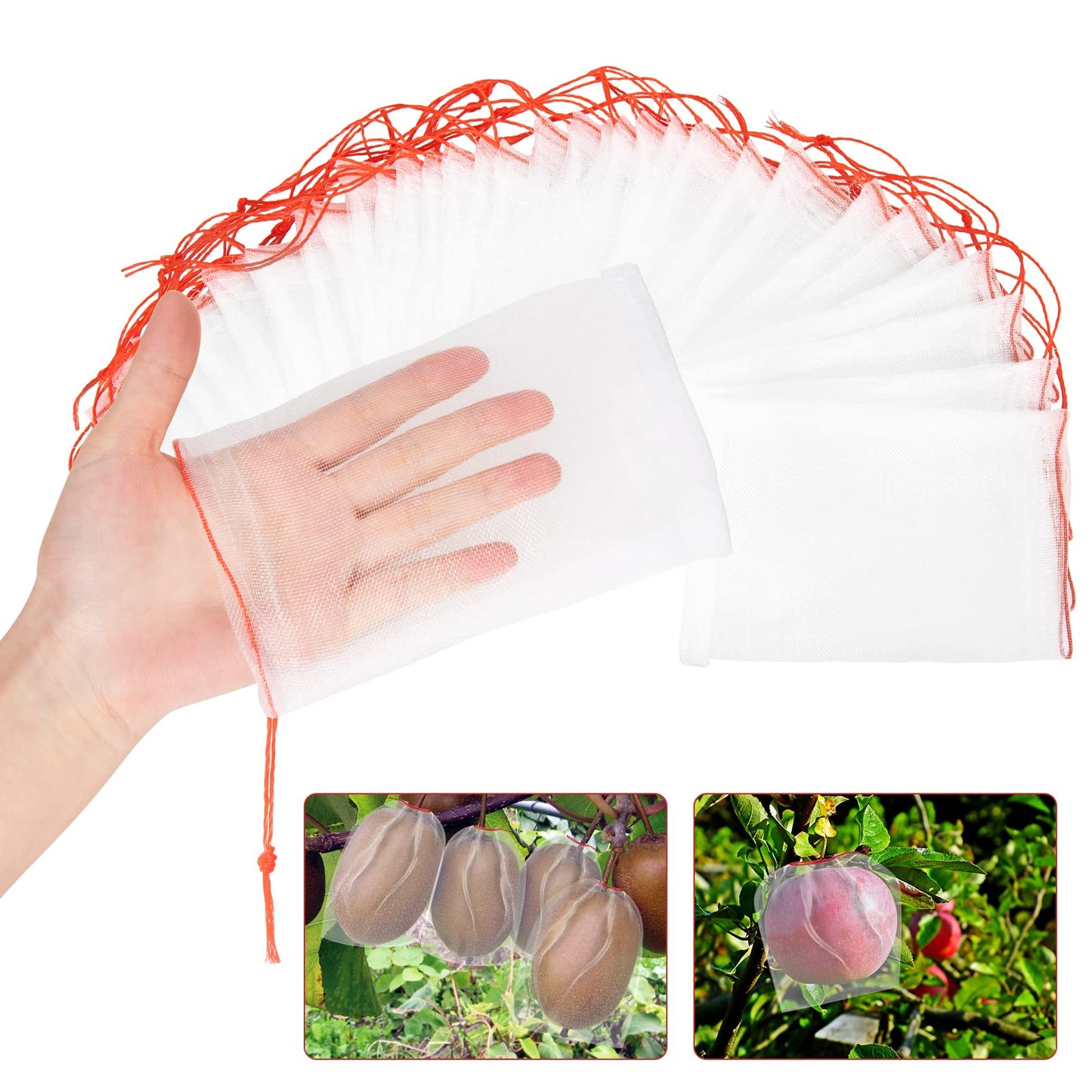 Kikhope 100Pcs Fruit Protection Bags, 6"x4" Garden Netting Bags with Drawstring, Fruit Netting Bags, Netting Barrier Bags for Protecting Fruits and Vegetables