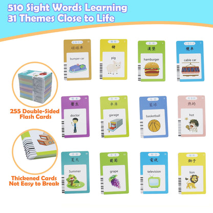 MAYAPHILOS 510 Sight Words Talking Flash Cards Cantonese and English, Trilingual Learning Flashcard Toys, Learn Cantonese and Chinese for Kids, Audible Pocket Speech for Toddlers