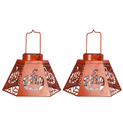 WONDER GARDEN Halloween Lantern Lights, 2 Pack Solar Hanging Pumpkin Lights, Metal Decorative Light for Outdoor Porch Yard Garden Tree Decor