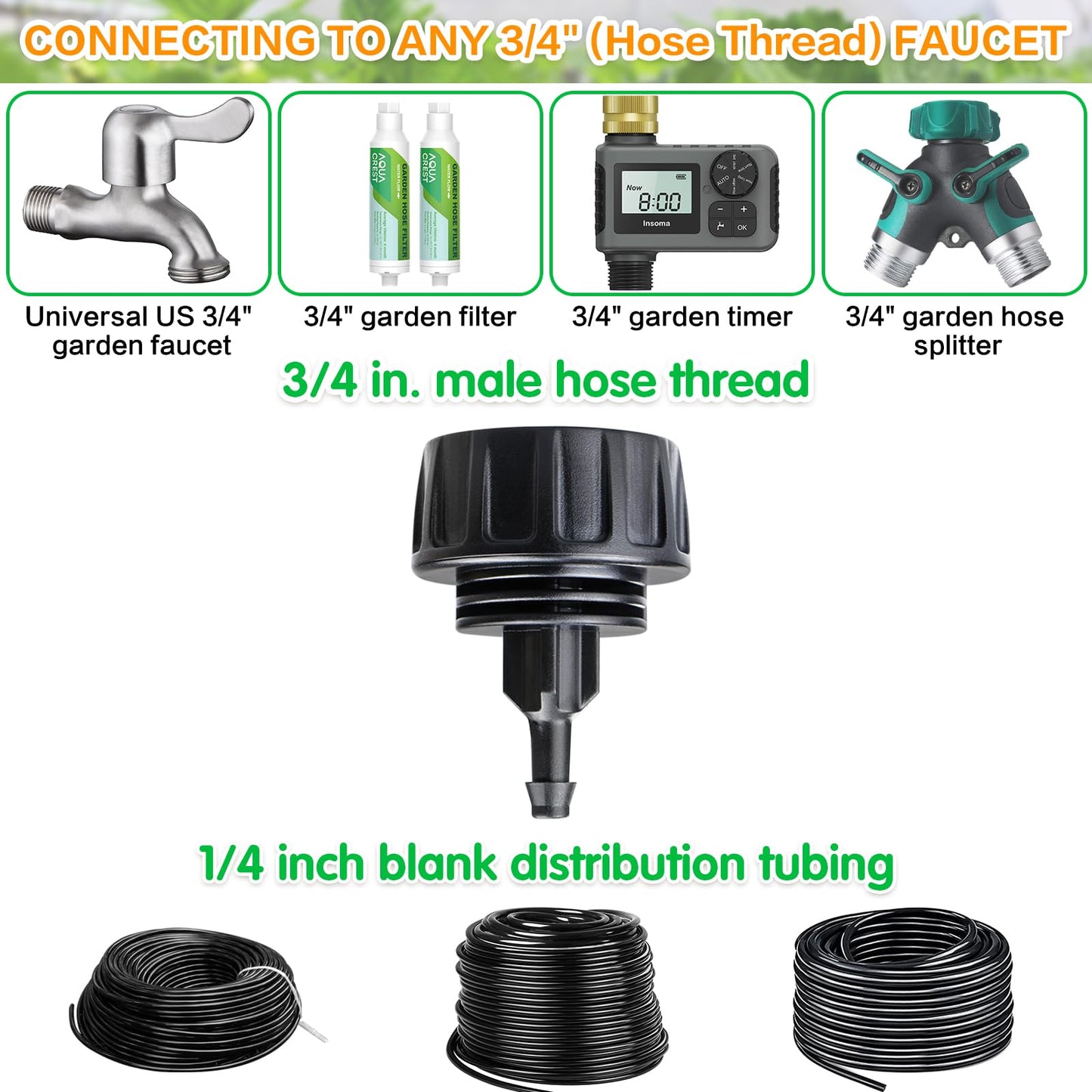 Gardrip 3/4 Inch Female Pipe Thread to 1/4 Inch Drip Irrigation Tubing Adapter: 6 Pieces 1/4 In. Barbed Drip Line x 3/4 In. Faucet PVC Adapter Connect 3/4" FHT Faucet