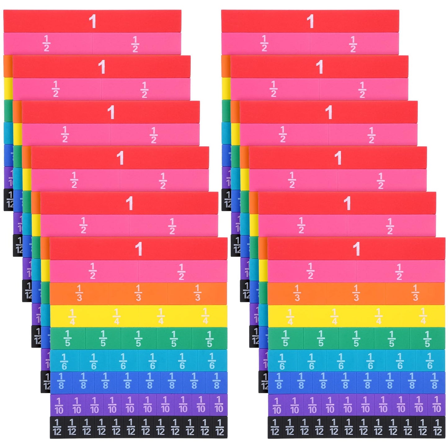 12 Sets Rainbow Fraction Tiles Set, Plastic Fractions Manipulatives Math Magnetic Manipulatives for The Home Curriculum