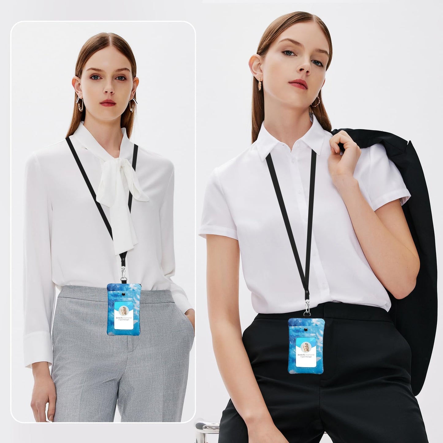 XEYOU Small Womens Wallet with ID Window Minimalist Badge Holder with Side Zip Pocket, Multiple Card Slots with Neck Lanyard for Office Staffs, Teachers/Students, Couriers, Workers