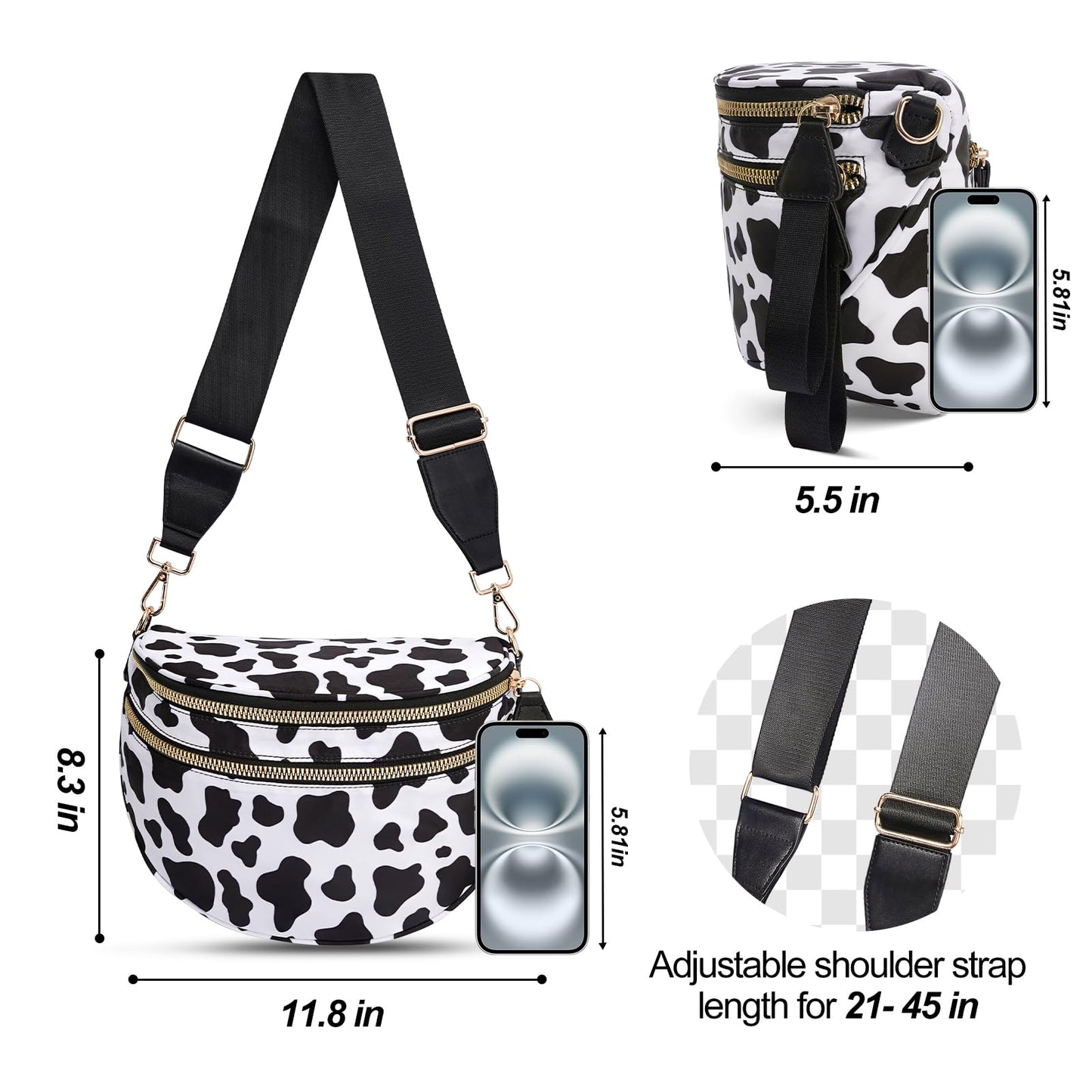 Checkered Crossbody Bag,Nylon Bum Bags for Women Crossbody,Spacious Sling Bag Purse Fanny Packs with Shoulder Strap