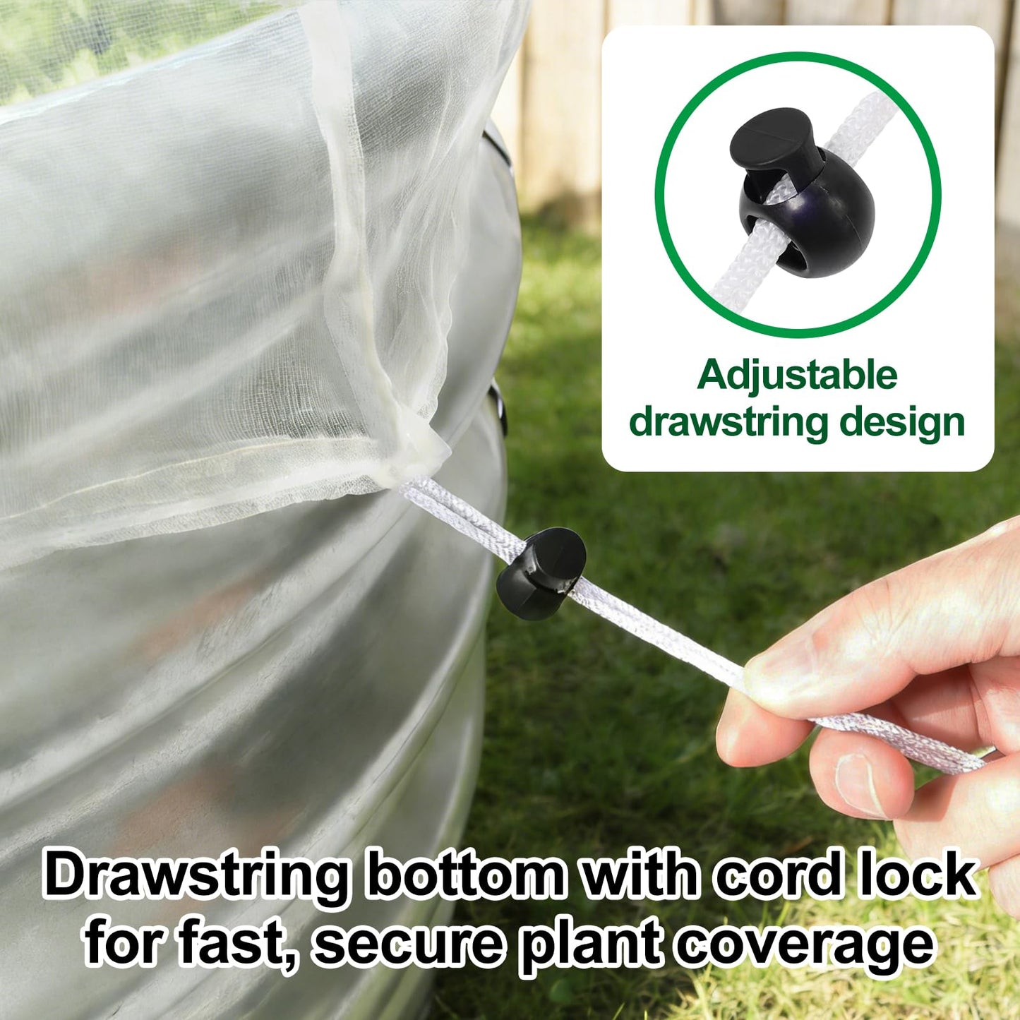 2 Pack Garden Netting for 4x2FT Raised Beds, Ultra-Fine Mesh Plant Covers with Drawstring, Bird, Pest & Small Animal Barrier for Vegetables, Fruits & Flowers