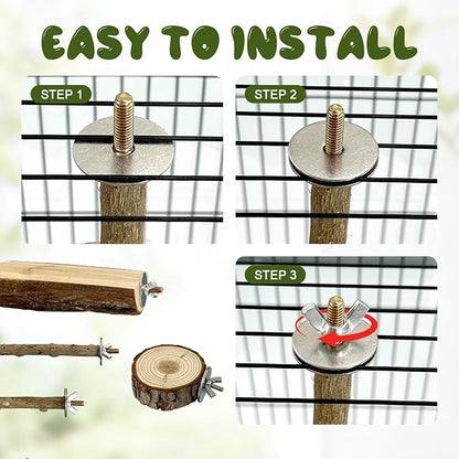 6 pcs Natural Wood Bird Perch Set, Claw-Trimming Fork Perch, Budgie Climbing Standing Branch Toy, Chewing Stick Cage Accessories, Suitable for Budgies, Lovebirds, and Cockatiels