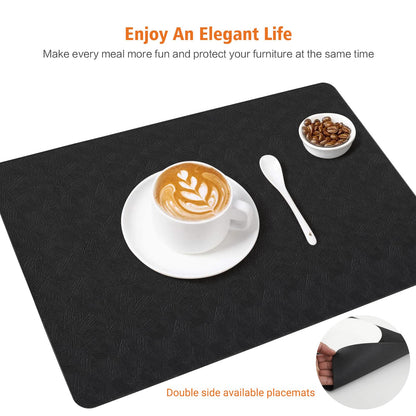 Bxzandya Vinyl Placemats Set of 4 Heat Resistant Easy Clean Non-Slip Place Mats for Dining Table. Faux Leather Waterproof Stain Resistant Wipeable Washable PU Table Mats(4, Black)