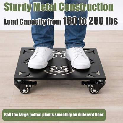 1 Pack Large Square Metal Plant Caddy with Wheels 13.5 Inches Heavy-duty Rolling Plant Stands with Casters Wheeled Flower Pot Mover Rollers Rust-proof Iron Planter Dolly Coasters Indoor Outdoor Use