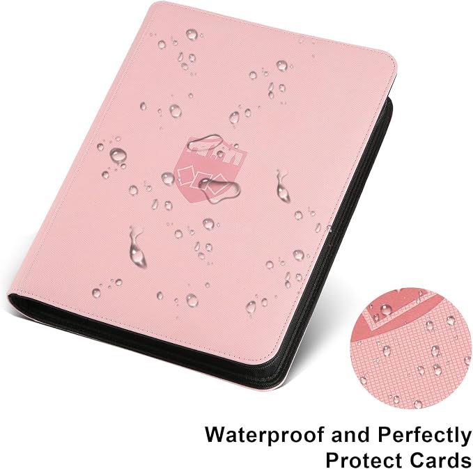 16 Pocket Ringless Side Loading Trading Card Binder, 1024 Cards PU Fixed Page Zipper Card Album for TCG Sports Game Cards, Not Fit Top Loaders (Pink)