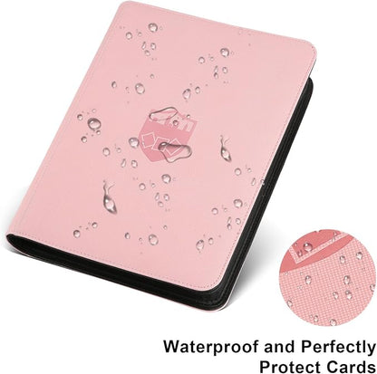 16 Pocket Ringless Side Loading Trading Card Binder, 1024 Cards PU Fixed Page Zipper Card Album for TCG Sports Game Cards, Not Fit Top Loaders (Pink)