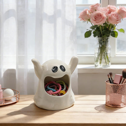 KISWIAR Ghost Shaped Ceramic Holder, Ghost Ceramic Candy Bowl, Halloween Candle Holder Cup, Multipurpose Tabletop Organizer for Party Home Office