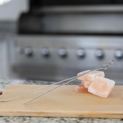 Outset Grill Skewers, Stainless Steel BBQ Skewers With Pink Himalayan Salt Cubes, 2 Skewers and 4 Cubes For Kabobs