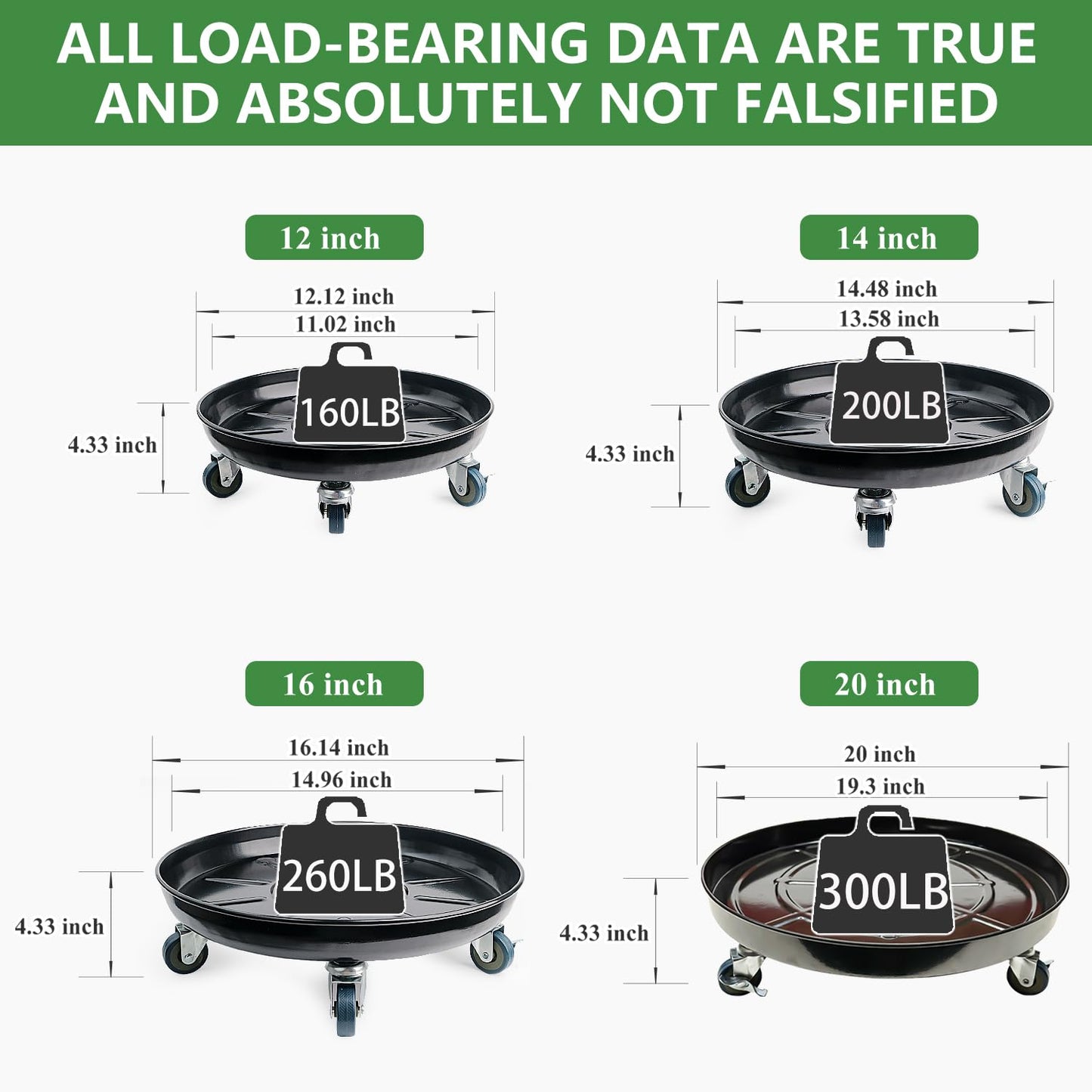 AyaLight 2 Pack Metal Plant Caddy With Wheels 16 Inch Black, Round Rolling Heavy Duty Plant Dolly, Heavy Plant Pot Mover Outdoors or Indoors, The Metal Wheel Can Rotate 360 Degrees or Lockable.