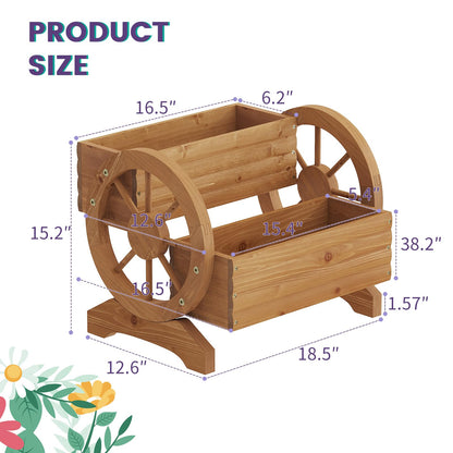 Wieghda Wooden Wagon Planter Box, Standing Garden Planter, Decorative Outdoor Container,Coffee