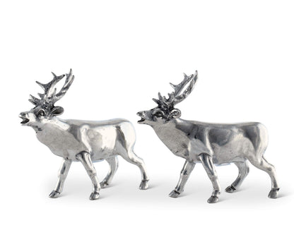 Vagabond House Pewter Deer/Elk Salt and Pepper Shakers Set Artisan Designer Handcrafted for Cabin Lodge Mountain Décor 4.5 inch Tall