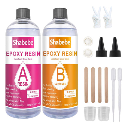 Epoxy Resin, 32OZ Epoxy Resin Crystal Clear, Not-Yellowing No-Bubble, Self Leveling Easy-Pour Easy Mix 1:1 Casting Kit & Coating for DIY Jewelry Making, Art Resina Clear Crafts, Molds, River Tables