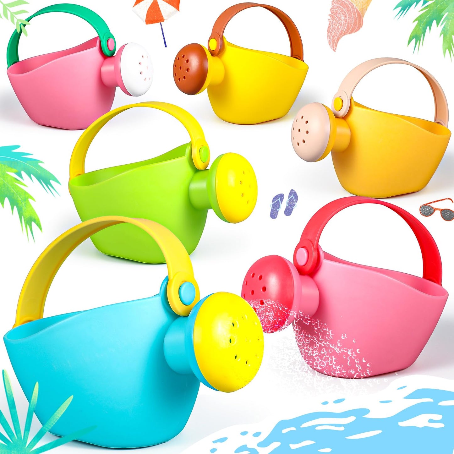 Gemscream 6 Pcs Watering Can Set Small Plastic Beach Watering Can Bath Toy Toddler Gardening Equipment Toy for Girl Boy Beach Outdoor Garden