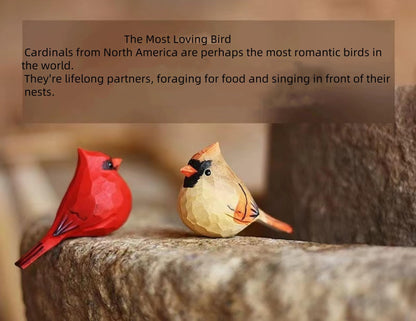 ShaoAngDuoMi Hand-Carved Wooden Northern Cardinal Figurines, 3.7" Cardinal Bird Pair (Red & Brown), Romantic Bird Decor for Home, Meaningful Gift for Bird Lovers