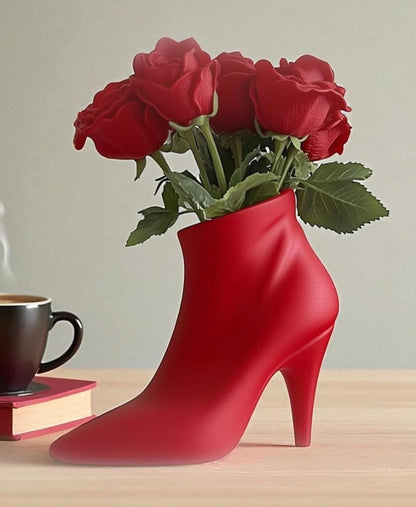 3D Printed Decorative Flower Pot – Shaped Like a High Heel Shoe – Unique Home or Office Decor Planter (Red)