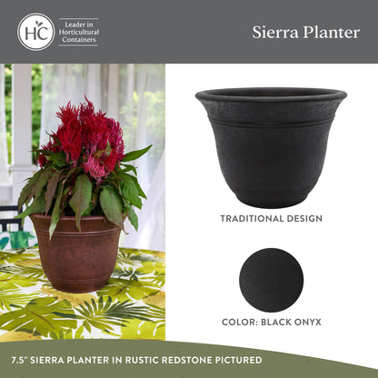 The HC Companies Sierra Round Self-Watering Pot - Lightweight Plastic Planter for Herbs & More - Durable Plant Pots for Indoor Plants & Outdoor Plants (7.5” Black Onyx, Pack of 2)