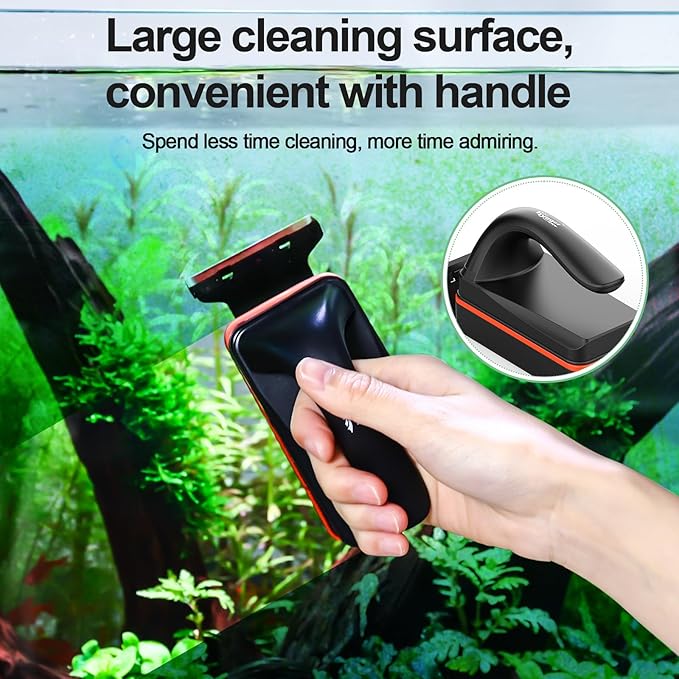 hygger Magnetic Aquarium Fish Tank Glass Cleaner,Detachable Dual-Blades Brush Tool with Floating Scrubber, Double Side Magnetic Algae Scraper for 0.4-0.8 Inch Thick Glass Aquariums Tank (L)