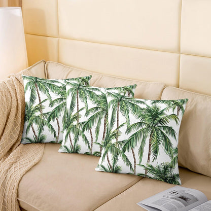 Pack of 2 Palm Tree Print Decorative Throw Pillow Covers, Soft Botanical Palm Leaf Square Cushion Case Set for Couch Sofa Bedroom Living Room, Hawaiian Tropical Pillow Cases Pillowcases, 24x24 Inches