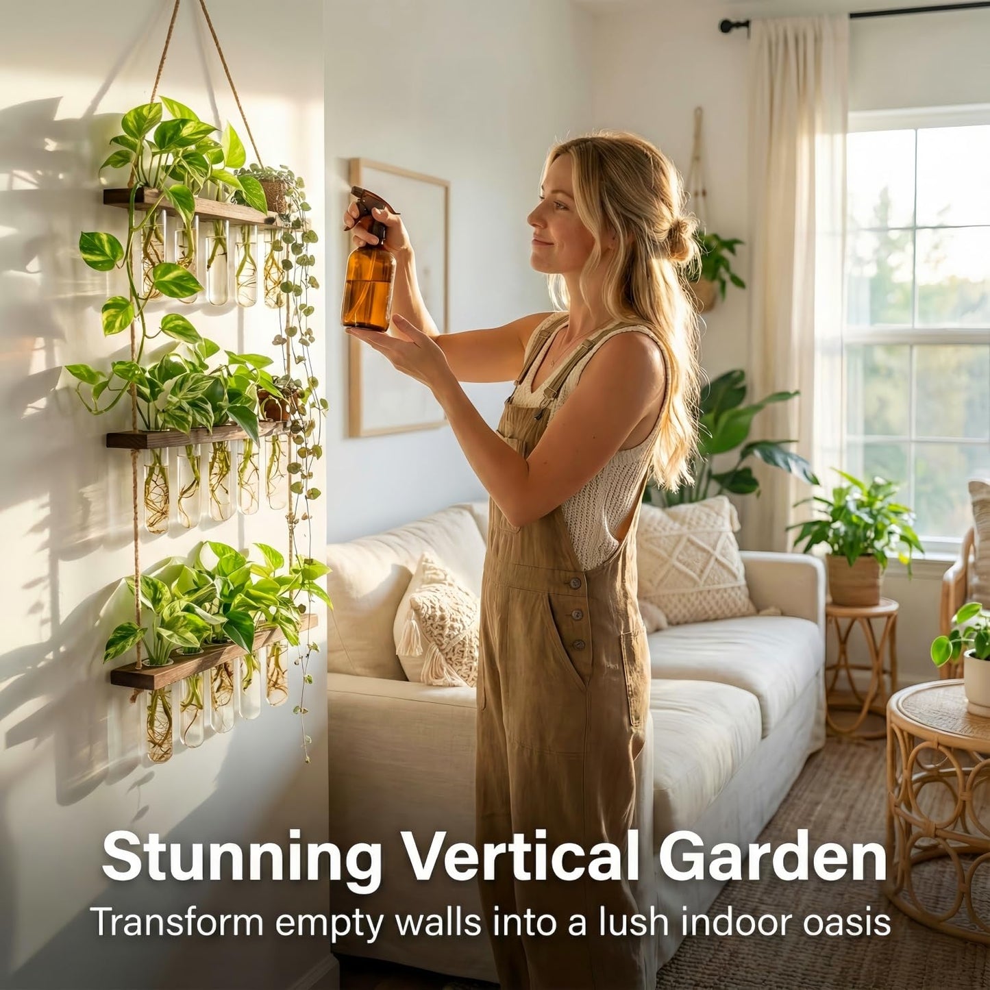 Unijoy Glass Hanging Plant Propagation Station - 3-Tier Wall Planter with Hydroponic Tube Vases - Stylish Indoor Terrarium for Tiny Home Office Decor & Ideal Gift for Plant Lovers