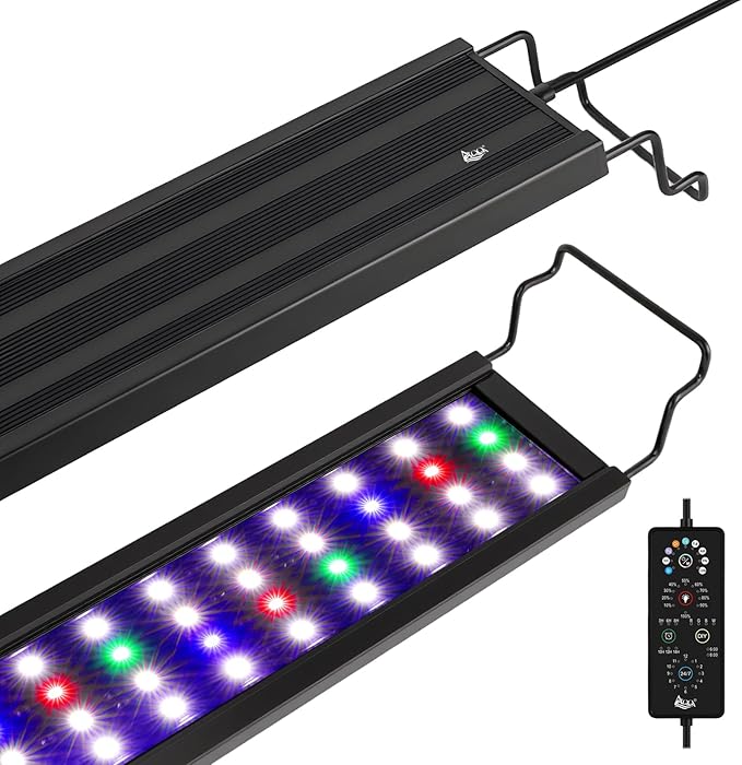 AQQA Aquarium Plant Light Full Spectrum LED Fish Tank Light IP68 Waterproof with 24/7 Natural Mode & DIY RGBW Mode, 9 Colors & 10-Level Brightness Adjustable, 6 Timer Settings for 18"-24" Tank (18W)