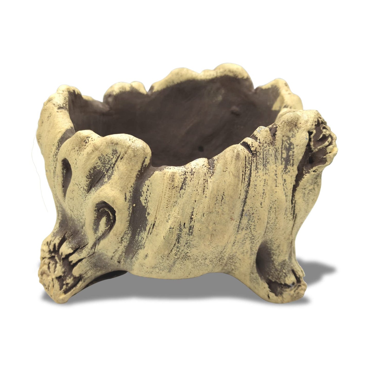 DIYOMR Pastoral Style Vintage Gardening Pots Bonsai Pot, Imitation Wood Concrete Flower Pot Succulent Cactus Bonsai Planter Pots Container, 4.7L x 3.9W x 3.4H, B