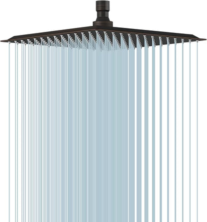 BESy 10 Inch Rain Shower Head, 10" Square Rainfall & High Pressure Stainless Steel Bath Showerhead, 1/16" Ultra Thin, Waterfall Full Body Coverage with Silicone Nozzle, Oil Rubbed Bronze Finish