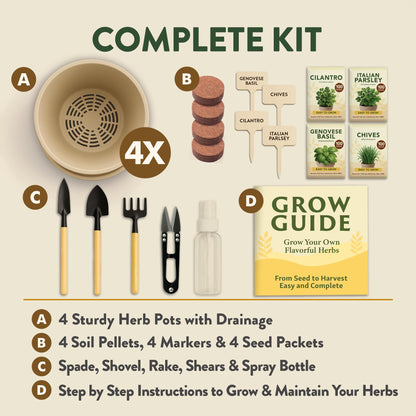 HOME GROWN Herb Garden Planter Indoor Kit – Unique Christmas Gift for Adults, Men, & Women - Grow 4 Heirloom Herb Seeds on Kitchen Window – Beginner DIY Craft & Hobby Gardening Gift for Plant Lovers