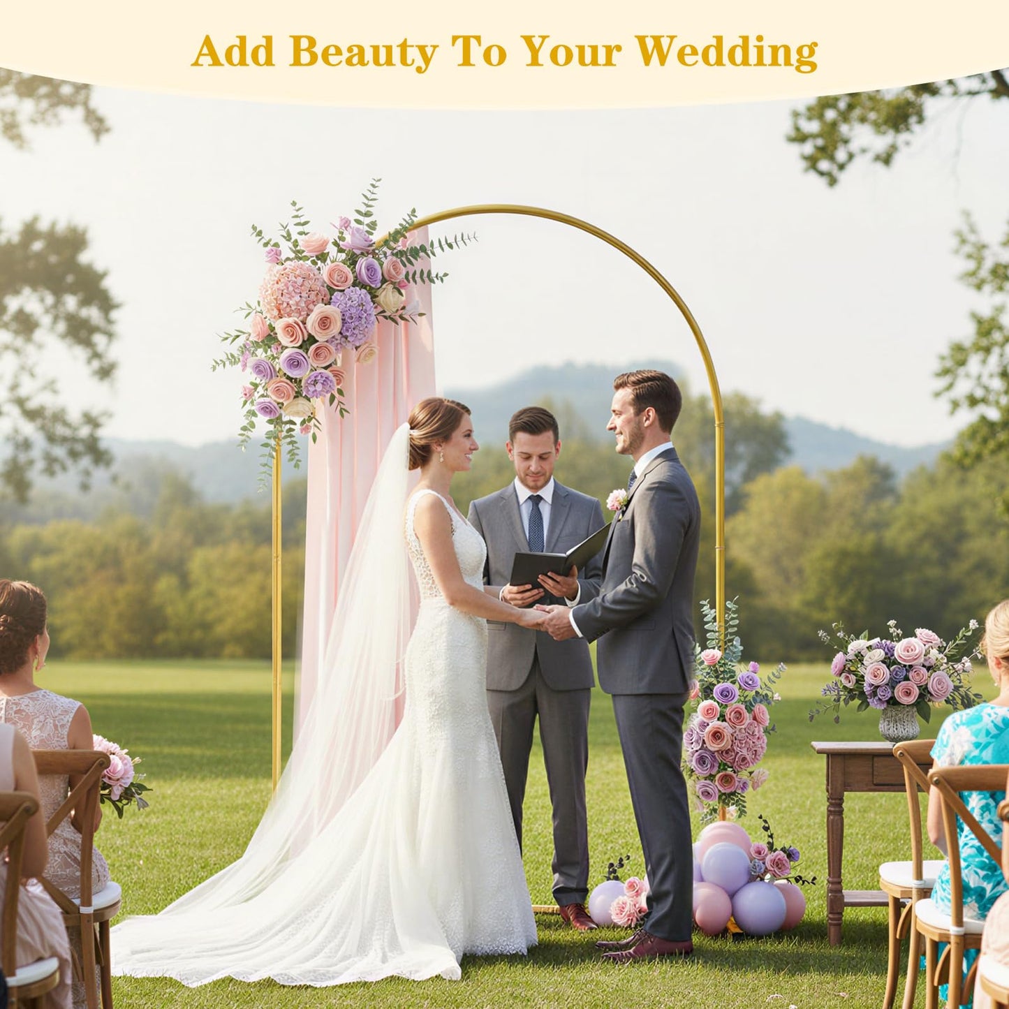 7.2 FT Metal Arch Backdrop Stand, Gold Wedding Arch Frame, Floral Balloon Arch Stand for Birthday Baby Shower Bridal Anniversary Graduation Ceremony Party Backdrop Decoration