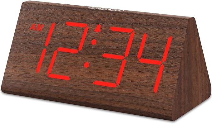 DreamSky Wooden Digital Alarm Clock for Bedrooms with Large Numbers | Electric Desk Clock, USB Port, Loud Alarm for Heavy Sleepers, Adjustable Volume, Dimmer, DST, Wood Décor Gifts, Plug in Clock