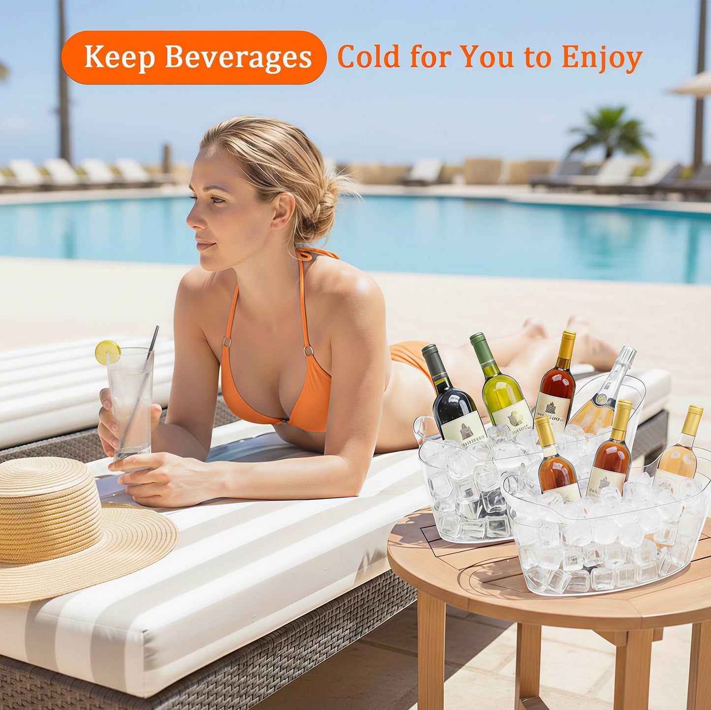 6.5L Ice Bucket 2 Pack Ice Buckets for Parties, Beverage Tub for Cocktail Bar with Handle, Drink Cooler for Wine Beer Champagne, Clear Ice Bucket with Scoop for Mimosa Bar Drink Chiller