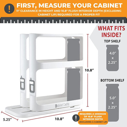 Cabinet Caddy Spice Rack Organizer for Cabinet - Slide & Rotate Kitchen Organizers and Storage - 2 Double-Decker Shelves - Non-Skid Base - Magnetic Modular Design - 10.8" H x 5.25" W x 10.8" D