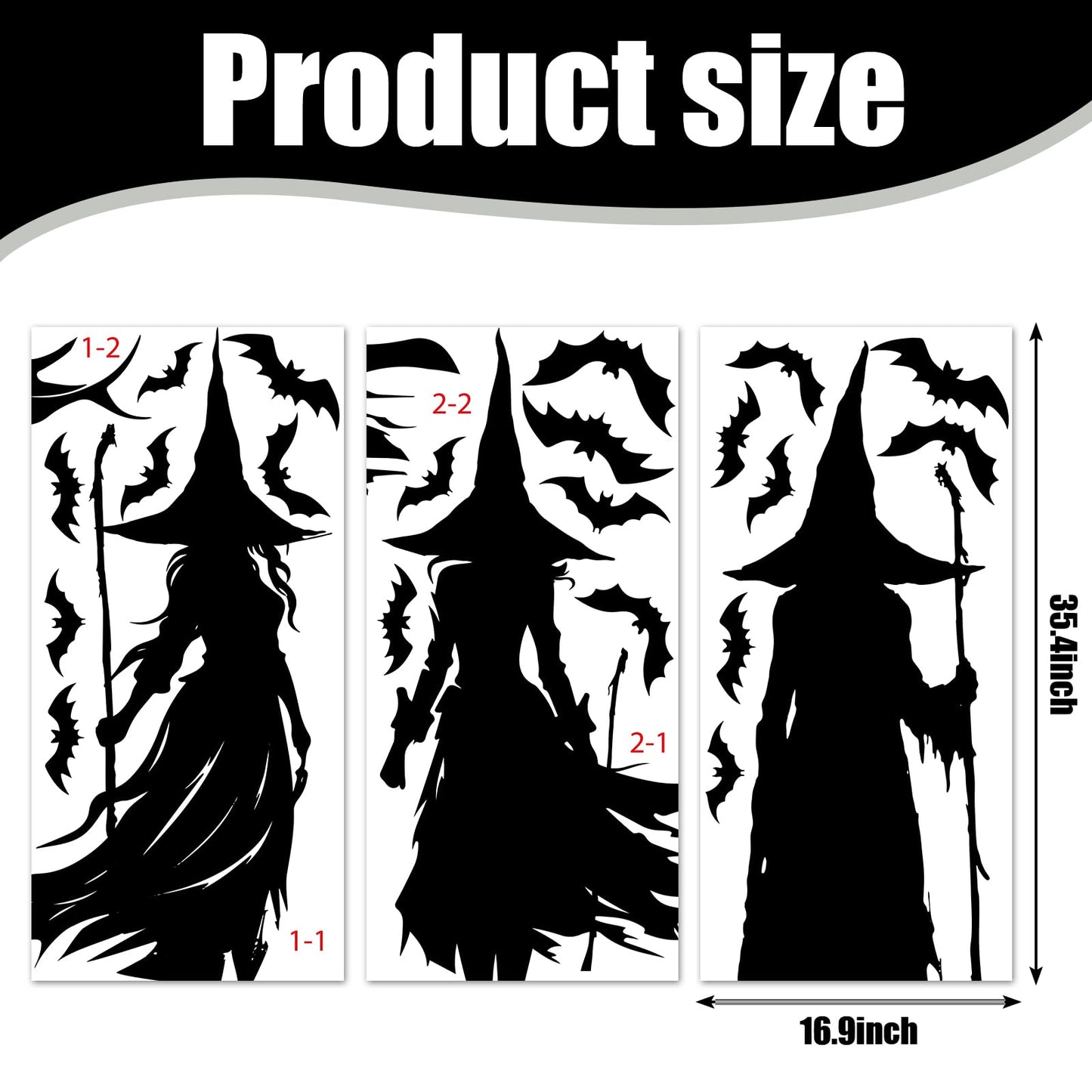 Whaline Extra Large Halloween Window Clings Black Witch Silhouette Window Decals Dark Academia Gothic Style Double-Sided Reusable for Spooky Holiday Home Office School Party Decoration,3 Sheets