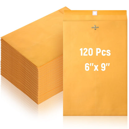 Ctosree 120 Pcs Manilla Envelopes Clasp Envelopes Bulk Brown Kraft Catalog Letter with Clasp Closure and Gummed Seal 28lb Heavyweight Paper (6 x 9 Inch)