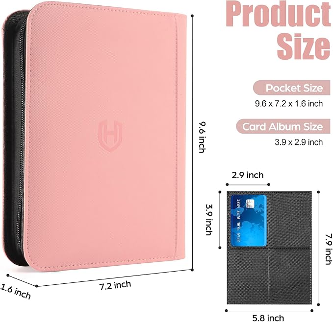 Card Binder 4 Pocket with Zipper, 288 Pockets Trading Card Holder Book, Premium PU Cover Zip Folder Binder, Side Loading Carrying Case Binder Album for TCG, MTG, Sports Cards, Game Cards