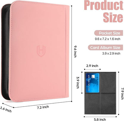 Card Binder 4 Pocket with Zipper, 288 Pockets Trading Card Holder Book, Premium PU Cover Zip Folder Binder, Side Loading Carrying Case Binder Album for TCG, MTG, Sports Cards, Game Cards