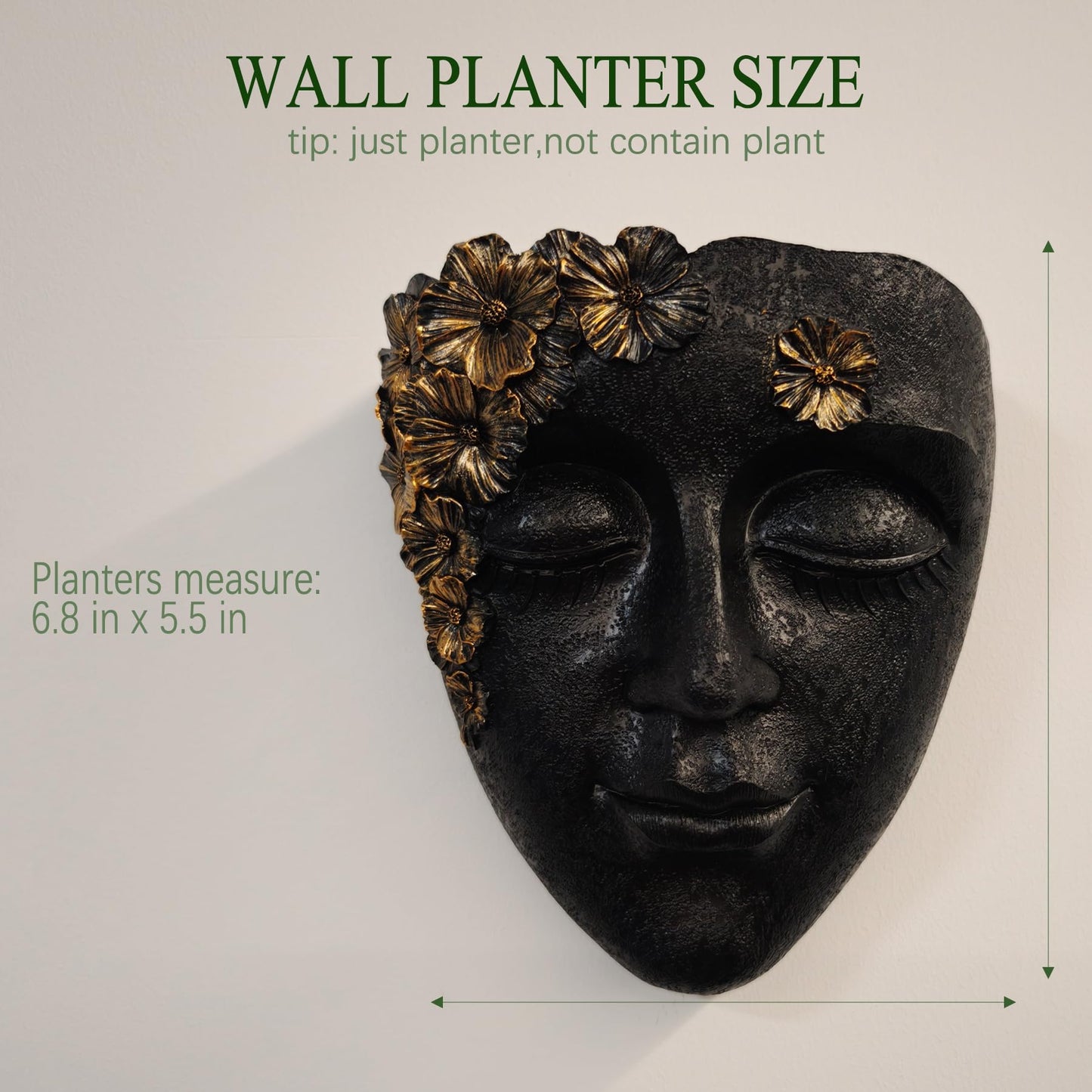 KOXHERO Face Shape Wall Planter Elegant Black Resin Wall-Mounted Head Pot with Drainage Hole Unique Small Vase Holder for Flower,Succulents, Hanging Plants for Plant Lovers