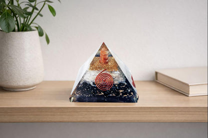 Shungite Orgonite Pyramid with Selenite – Handcrafted Crystal Pyramid for Home & Meditation Space