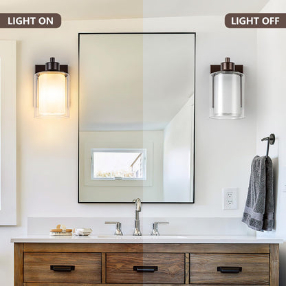 Eidonta Bath Vanity Light Fixtures, Modern 2 Pack Wall Scone, Oil Rubbed Bronze, Dual Glass Shade, Model Eidonta-2PACK-BVLF